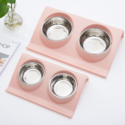 Stainless Steel Pet Double Bowl with Anti-Spatter Design | Easy to Clean and Safe Feeding for Dogs and Cats