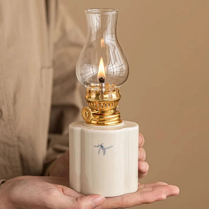 Ceramic Oil Lantern with Adjustable Flame Control | Handcrafted Décor for Cozy Ambiance