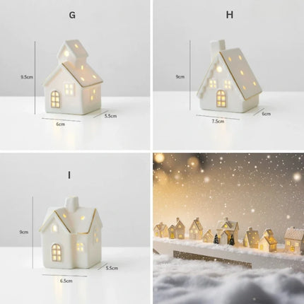Ceramic Winter Village Decor Set with Ambient Glow | Handcrafted Holiday Centerpiece for Cozy Seasonal Atmosphere