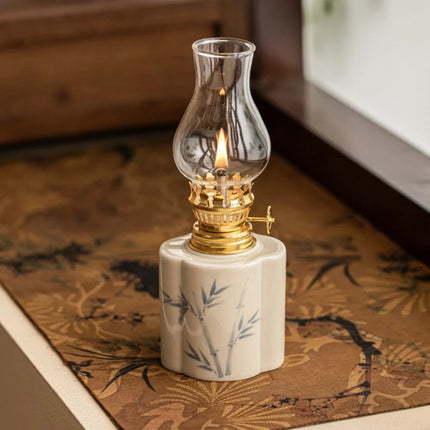 Ceramic Oil Lantern with Adjustable Flame Control | Handcrafted Décor for Cozy Ambiance
