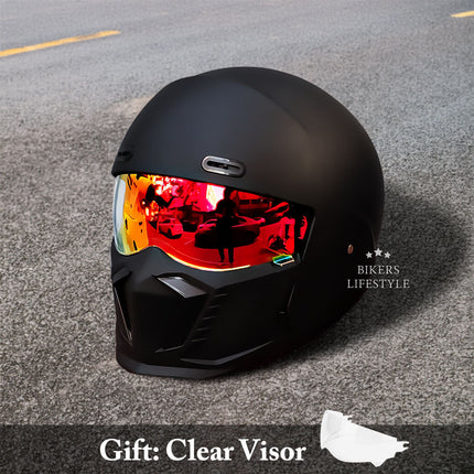DOT Motorcycle Helmet, Retro Style Motorcycle Helmet with Visor, ECE Certified Biker Helmet with Anti Fog UV Lens