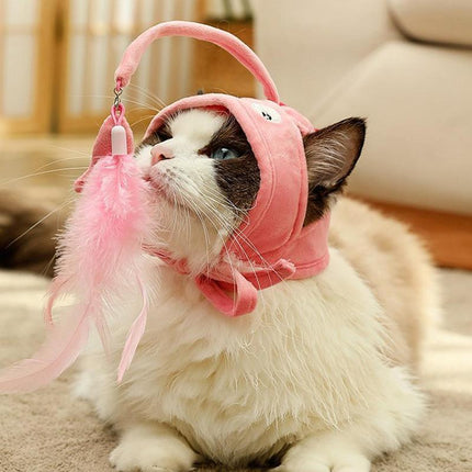 Head-Wearing Cat Toy with Feather Teaser | Adjustable Interactive Hat for Hands-Free Play