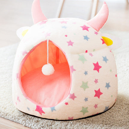 Semi-Closed Pet Bed with Washable Cushion | Cozy Sleeping Space for Dogs and Cats