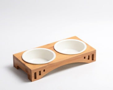 Bamboo Wood Cat Dining Table with Arch Design & High-Quality Bowl | Elegant Feeding Solution for Modern Homes