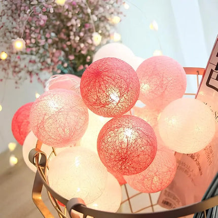 Cotton Ball Garland with LED Lights in Various Lengths | Versatile Decorative String for Cozy Atmosphere
