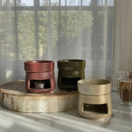 Ceramic Aromatherapy Diffuser with Dual-Chamber Design | Natural Elegance for Calming Scents and Soft Candle Glow