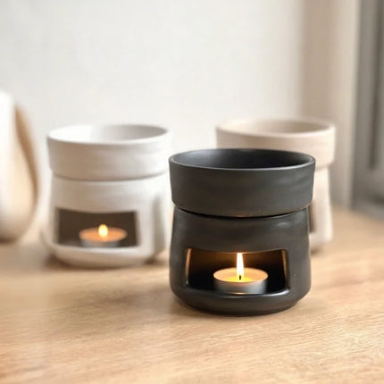 Ceramic Aromatherapy Diffuser with Dual-Chamber Design | Natural Elegance for Calming Scents and Soft Candle Glow