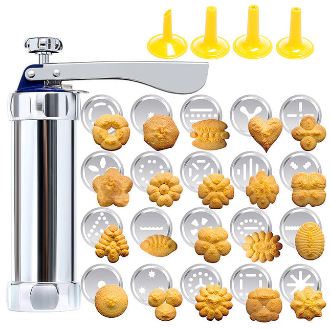 Cookie Press Kit with 20 Discs and 4 Nozzles, Cookie Press Gun Stainless Steel, Cookie Maker and Baking Supplies
