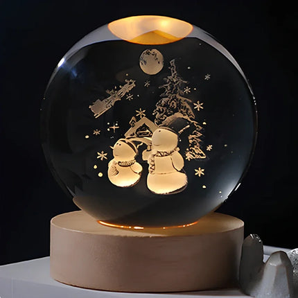 Luminous Crystal Ball with 3D Engraved Planets | Magical Night Light for Cozy Home Decor