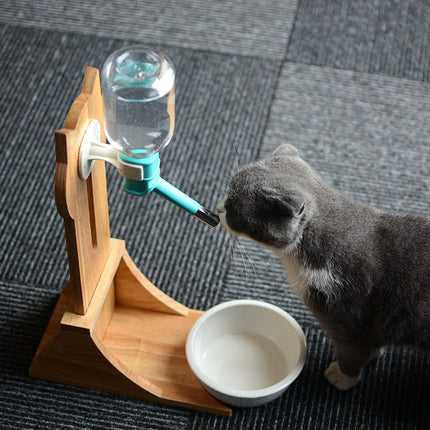 Cat Drinking Water Dispenser with Bamboo and Oak Holder | 300ml Capacity for Hydration and Health