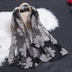 Scarves for Women, Floral Organza Scarf with Hollow Cut Flowers, Long Lightweight Womens Scarf