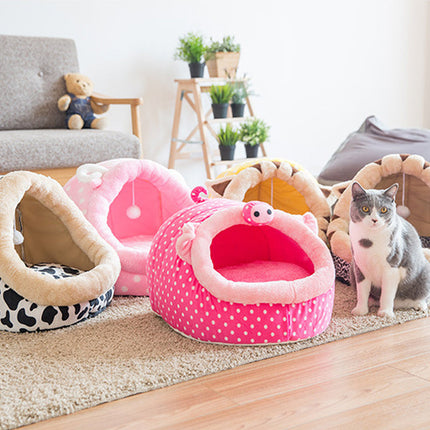 Semi-Closed Pet Bed with Washable Cushion | Cozy Sleeping Space for Dogs and Cats