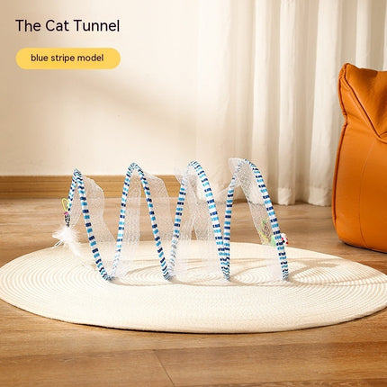 Elastic Collapsible Cat Tunnel with Mice & Feathers | Fun Playhouse for Multiple Cats to Explore and Bond