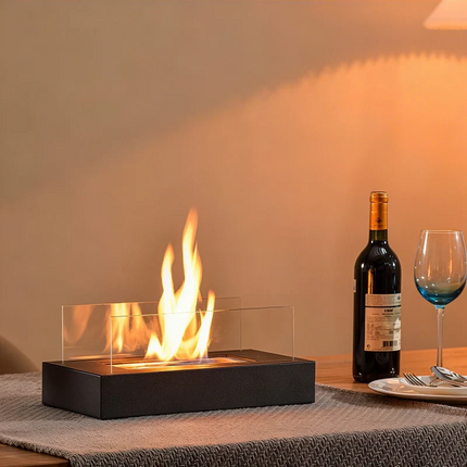 Tabletop Fireplace with Tempered Glass Panels | Elegant Indoor & Outdoor Ambiance for Cozy Gatherings