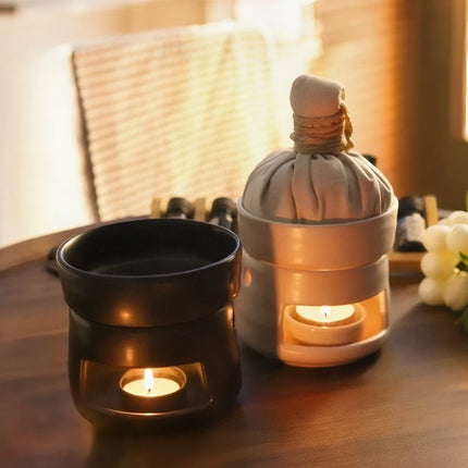 Ceramic Aromatherapy Diffuser with Dual-Chamber Design | Natural Elegance for Calming Scents and Soft Candle Glow