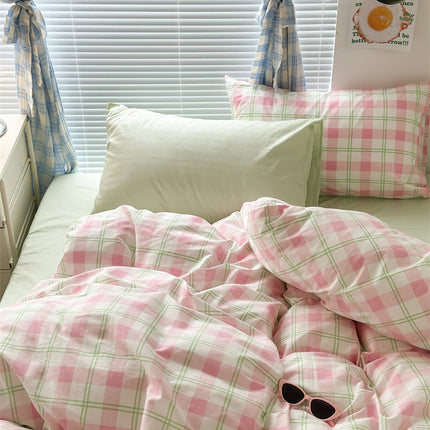 Cotton Bedding Set, Plaid Duvet Cover with Sheet and Pillowcases – image 20