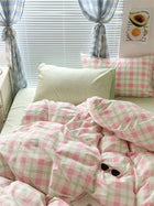 Cotton Bedding Set, Plaid Duvet Cover with Sheet and Pillowcases – image 20