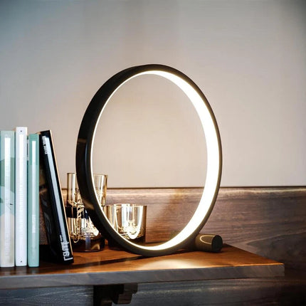 Dimmable LED Nightstand Lamp with Halo Ring Design | Minimalist Home Decor for Cozy Lighting