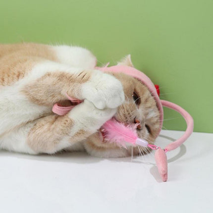 Head-Wearing Cat Toy with Feather Teaser | Adjustable Interactive Hat for Hands-Free Play