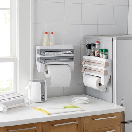 4-In-1 Kitchen Roll Holder and Dispenser for Foil, Film, Wrap & Towels | Wall-Mounted Organizer for Clutter-Free Kitchen