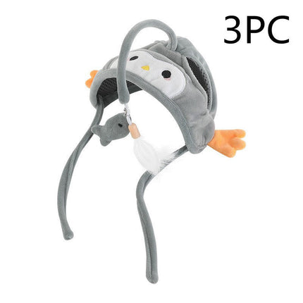 Head-Wearing Cat Toy with Feather Teaser | Adjustable Interactive Hat for Hands-Free Play