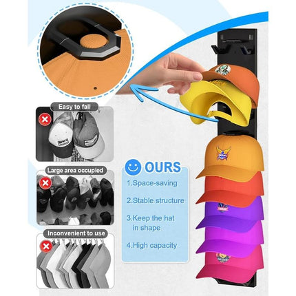 Hat Organizer for Wall, Hat Holder with Self Adhesive or Screw Mount