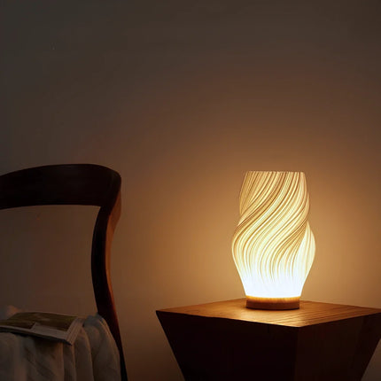 Dimmable Wavecrest Lamp with USB Power | Contemporary Wooden Base for Customizable Lighting