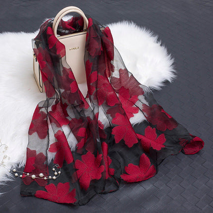 Scarves for Women, Floral Organza Scarf with Hollow Cut Flowers – image 17