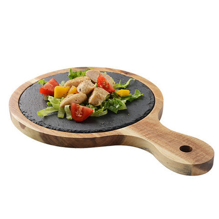 Black Acacia Wood Pizza Plate with Elegant Design | Versatile Serving Solution for Pizza and Steak