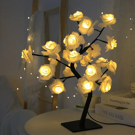 Rose Tree LED Lamp with Adjustable Branches | USB-Powered Decorative Lighting for Indoor and Outdoor Charm