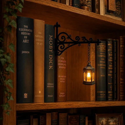 Bookshelf Light with Charming Pendant Design | Cordless Wrought Iron Accent for Cozy Reading Nooks