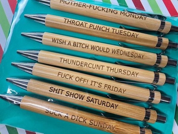 Black Pens Set of 7, Funny Pens with Sassy Sayings