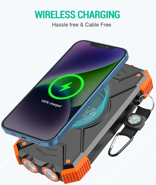 Portable Power Bank Solar Charger, Camping Solar Power Bank with Carabiner, Solar Phone Charger for Emergency_01