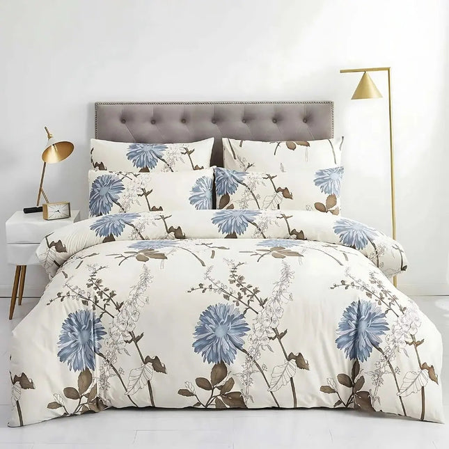 Floral Duvet Cover Set with Zipper and Corner Ties, Flower Bedding Set with 2 Pillowcases, Upscale Bedding_01