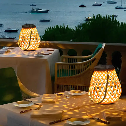 Solar-Powered Woven Lantern with Automatic Dusk Sensor | Elegant Lighting for Indoor and Outdoor Ambiance