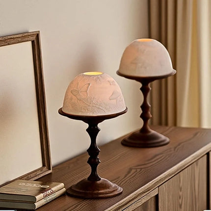 Candle Holder with Hand-Carved Porcelain Dome and Walnut Base | Elegant Ambiance for Intimate Spaces