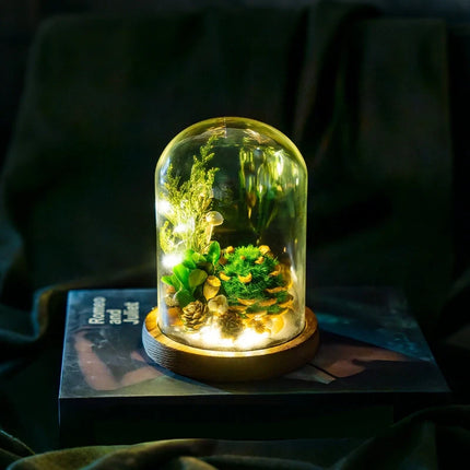 Floral Night Light with Dried Flowers Under Glass Dome | Gentle Ambient Glow for Home Décor and Relaxation