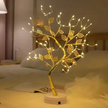 Golden Leaf Tree Decorative Light with Adjustable Bendable Branches | Warm White LED Illumination for Cozy Atmosphere