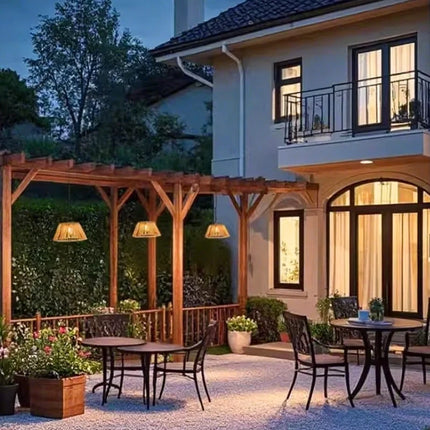 Solar-Powered Lantern with USB Backup & Dusk Sensor | Elegant Faux Rattan Design for Outdoor Ambiance