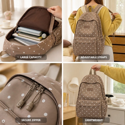 Travel Backpack, Lightweight Polka Dot Backpack with Large Capacity