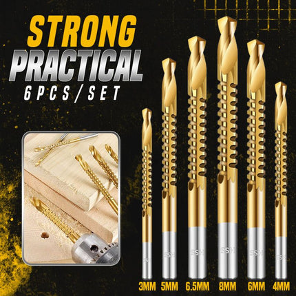 Drill Bit Set, 6 Piece High Speed Steel Drill Bits with Titanium Coating, Serrated Saw Drill Bits for Wood and Metal