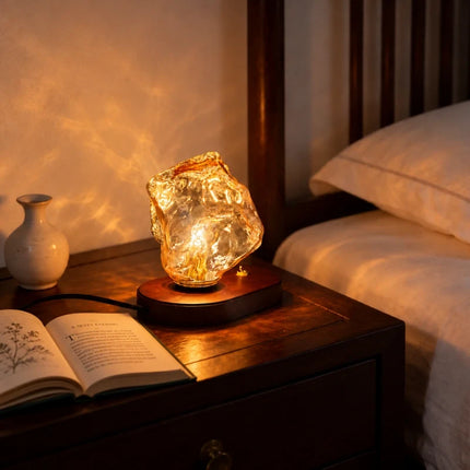 Small Table Lamp, Modern Table Lamp with Solid Oak Base