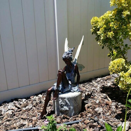 Sitting Fairy Garden Statue, Winged Fairy Garden Figurine