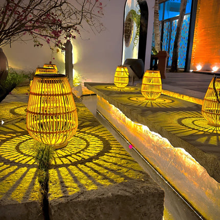Solar-Powered Woven Lantern with Automatic Dusk Sensor | Elegant Lighting for Indoor and Outdoor Ambiance