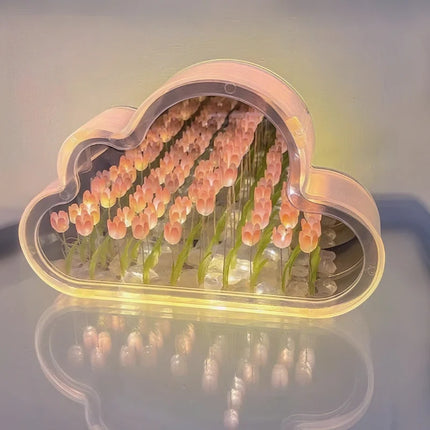 Cloud-Shaped Night Light with 20 Glowing Tulips | Cordless Design for Dreamlike Ambiance