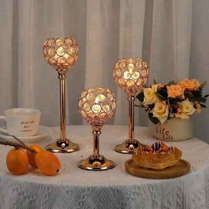 Crystal Candle Holders Set with Faceted Glass Design | Vintage-Inspired Lighting for Romantic Evenings