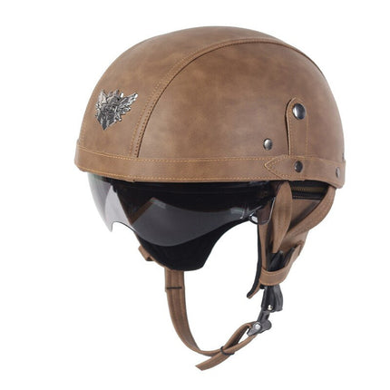 Vintage Moto Helmet, Retro Half Helmet with Retractable Brown Lens – image 6