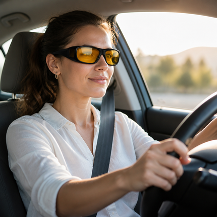 Night Driving Glasses Fit Over Glasses, Anti Glare Glasses with Orange Tinted Lenses for Night Vision.