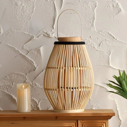 Bamboo Lantern with Handwoven Design for Soft Ambient Lighting | Portable and Cordless Home Decor Accent