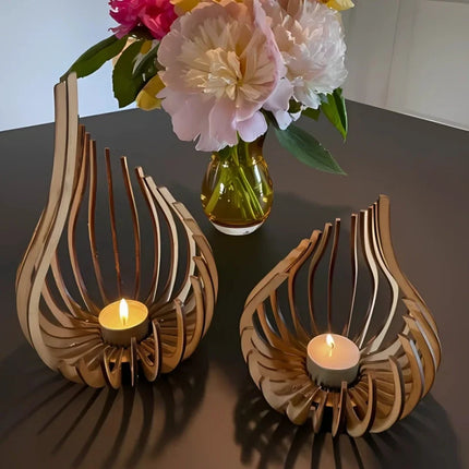 Handcrafted Wooden Candle Holder with Teardrop Design | Elegant DIY Assembly for Serene Ambiance
